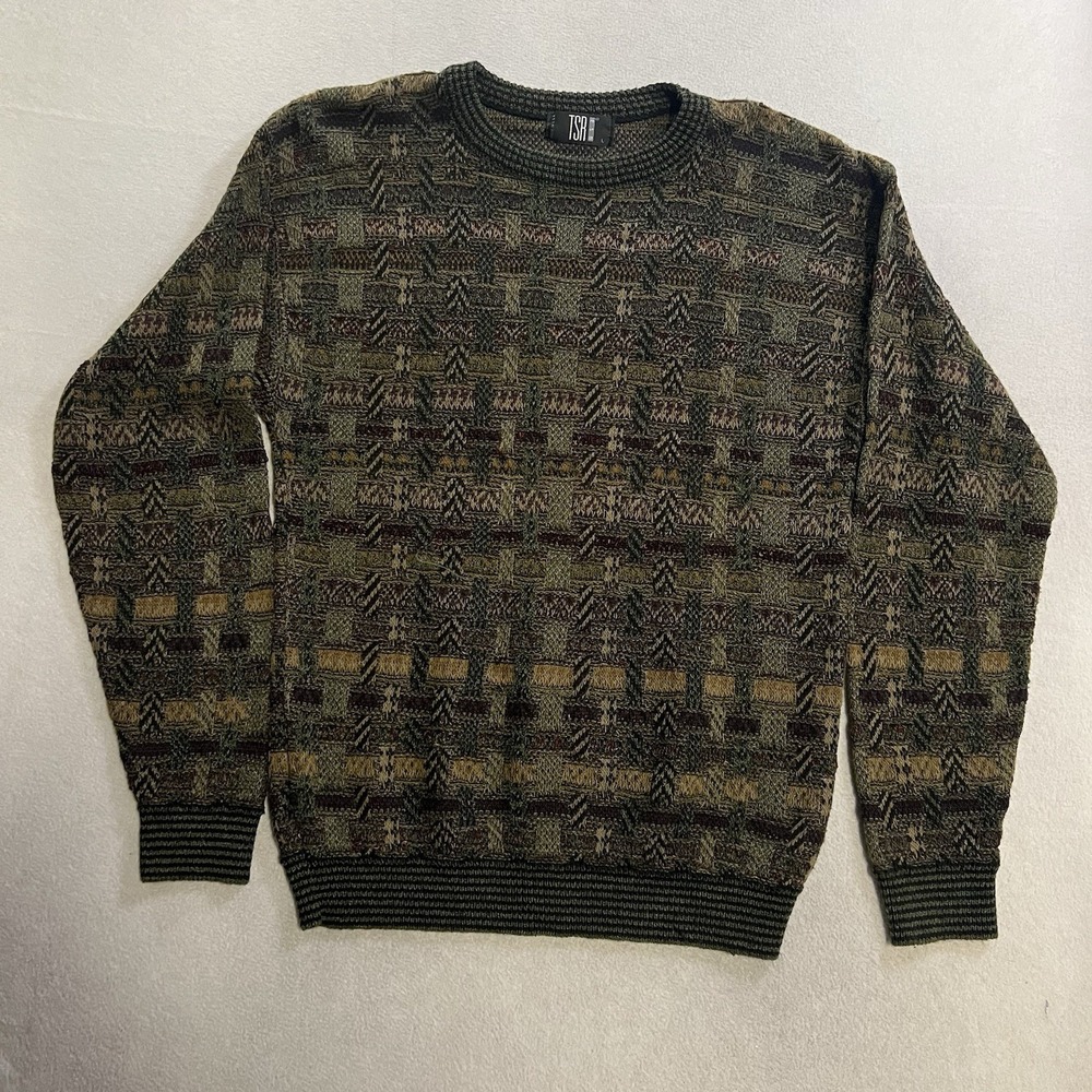Vintage 90s TSR Sweater Mens Large Geometric Textured Grandpa Grunge Made in USA